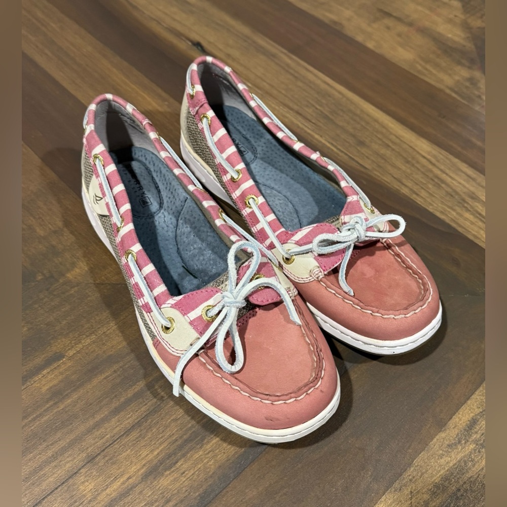Sperry Top Sider Angelfish Pink Stripe Leather Loafers Boat Shoes Size 8.5
